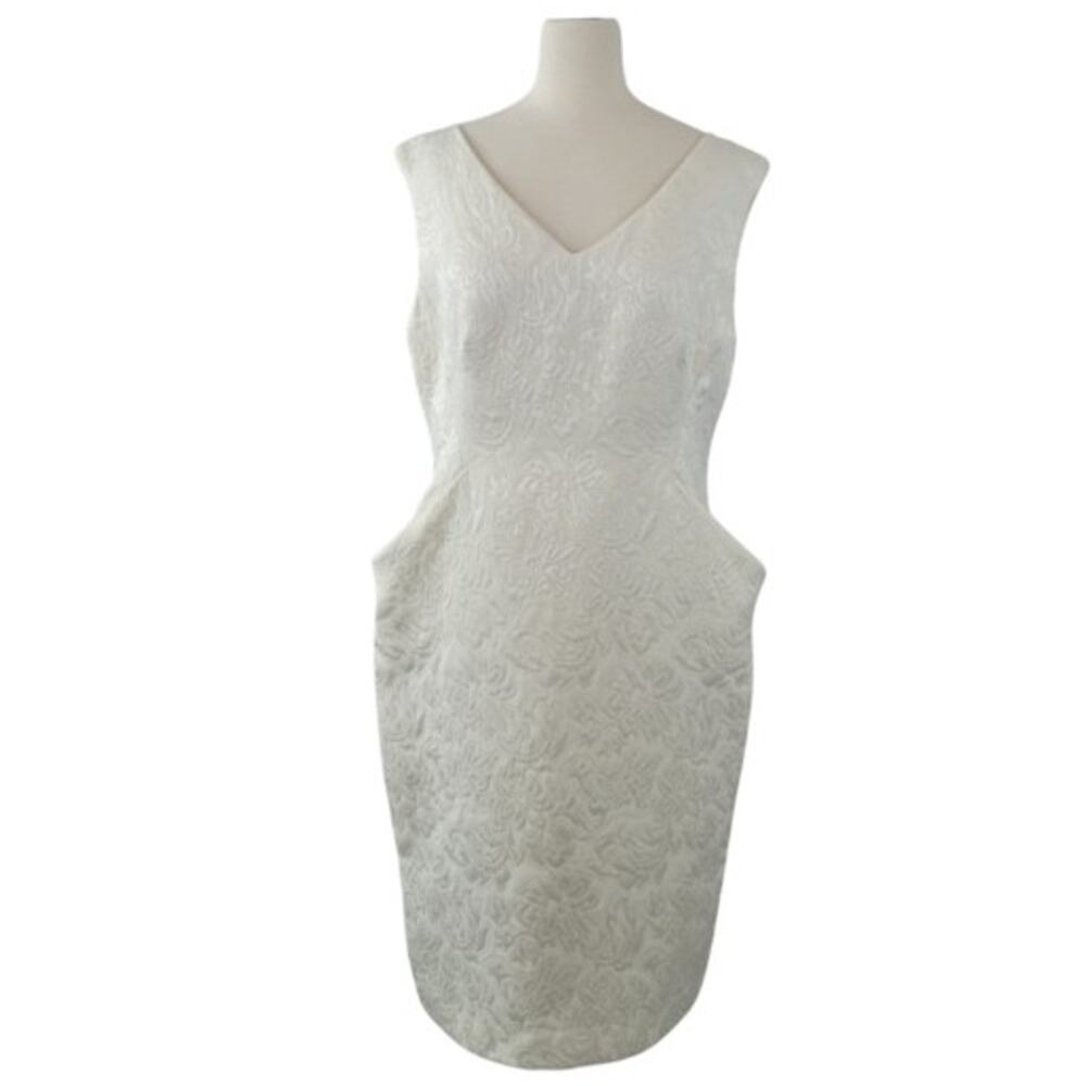 Carla Zampatti Sheath Dress Pockets White Cream 12